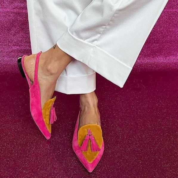 New 2026 color-matched women's large-size pointed-toe fringed low-heeled slip-on sandals with open backs Q260916