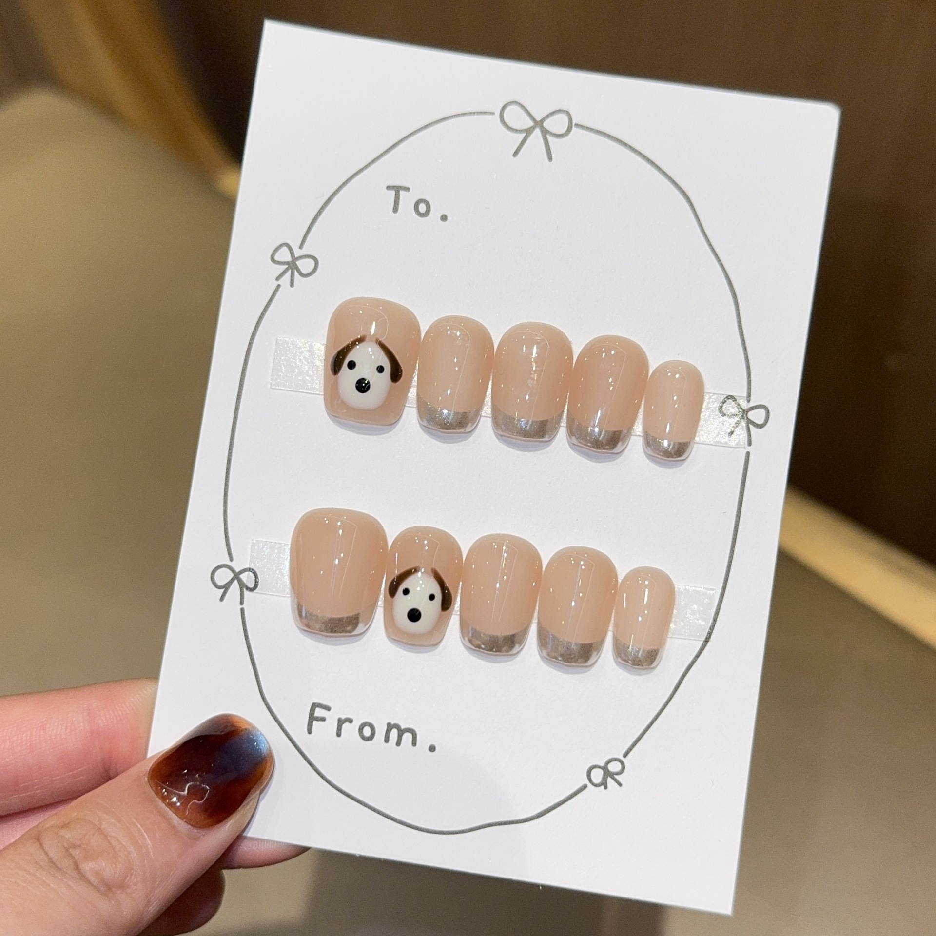 Qianfan Cute Dog Cartoon Chiodi A Pressione Fatti A Mano In Stile Francese, Ispirati A Instagram, Adesivi Corti Per Nail Art, Unghie Finte-image