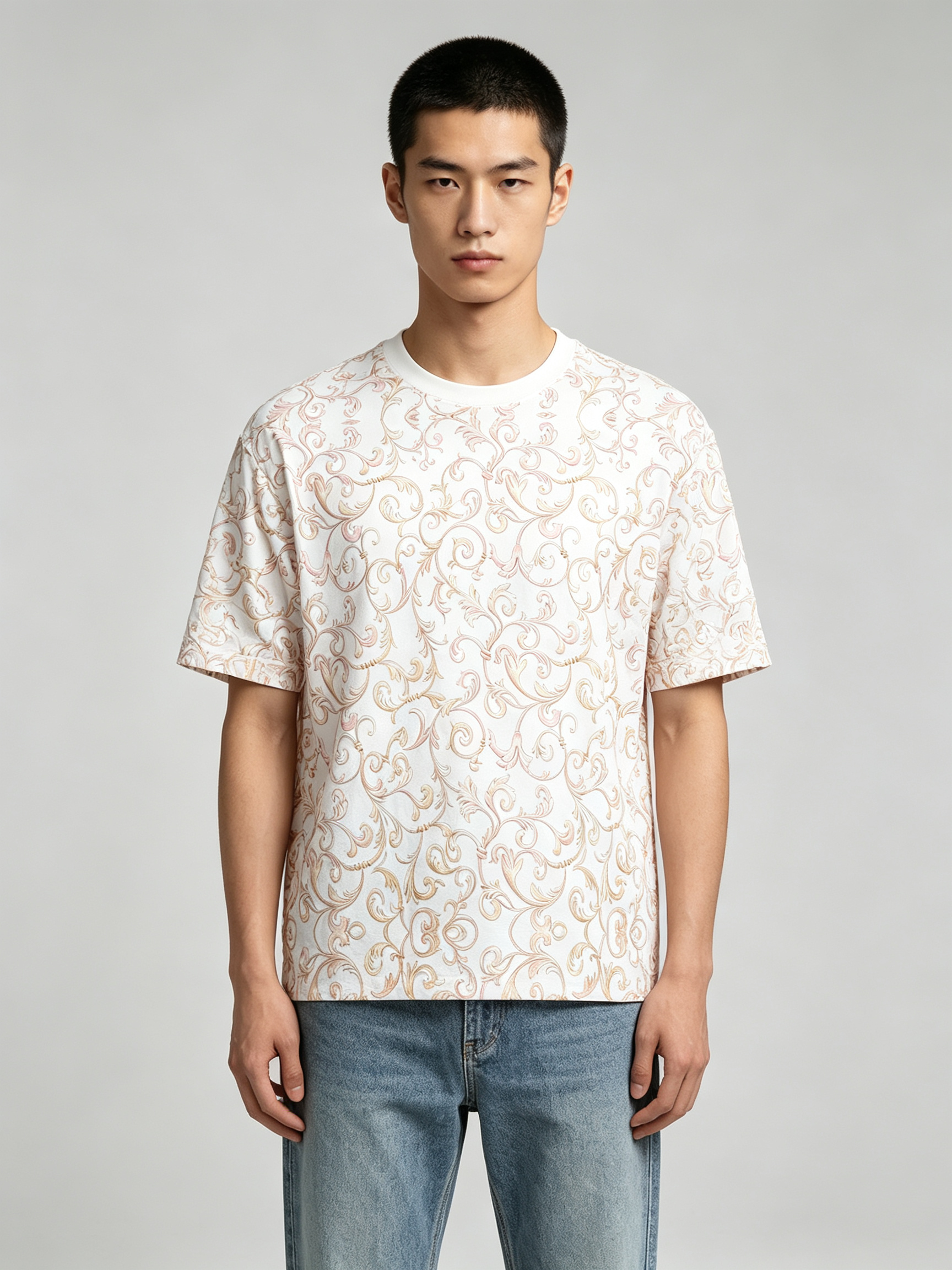 Summer Casual Short Sleeve T-Shirt with Printed Design - view 7