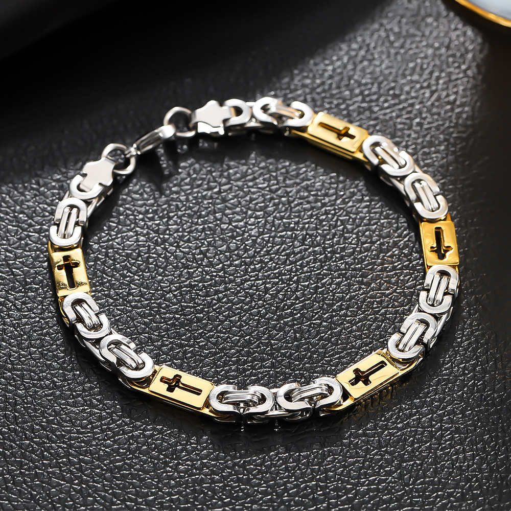 Gioielli Di Vendita Caldi Collana Fatta A Mano Bracciale Croce Imperiale Accessori Catena A Maglia Piatta Con Anello In Acciaio Inossidabile-image