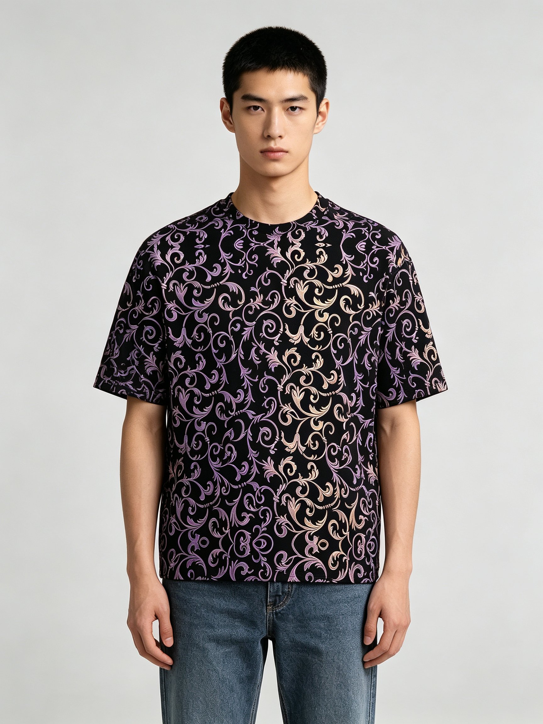 Summer Casual Short Sleeve T-Shirt with Printed Design - view 4