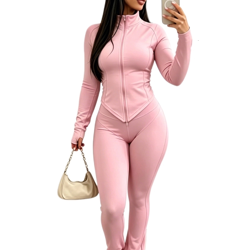 Womens Tracksuit Sports Leisure Sweatsuit Sexy Tight Three Piece Set Women Long Sleeve Zipper Neck Jacket Top Flare Pants And Headscarf 3 Piece Outfit - view 8