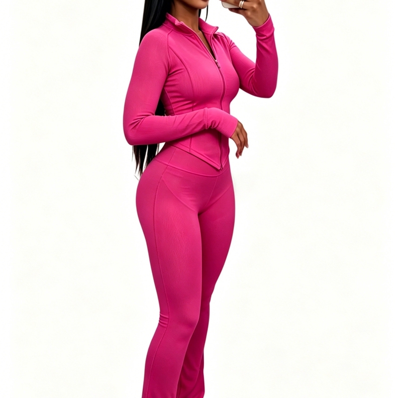 Womens Tracksuit Sports Leisure Sweatsuit Sexy Tight Three Piece Set Women Long Sleeve Zipper Neck Jacket Top Flare Pants And Headscarf 3 Piece Outfit - view 6