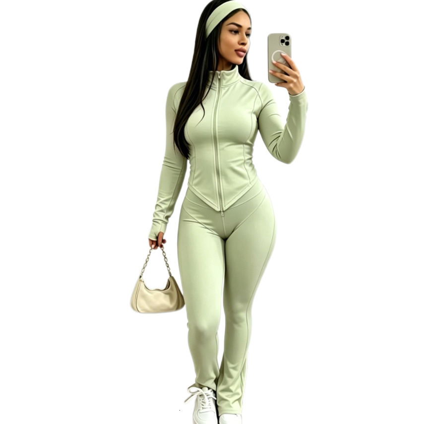 Womens Tracksuit Sports Leisure Sweatsuit Sexy Tight Three Piece Set Women Long Sleeve Zipper Neck Jacket Top Flare Pants And Headscarf 3 Piece Outfit - view 9