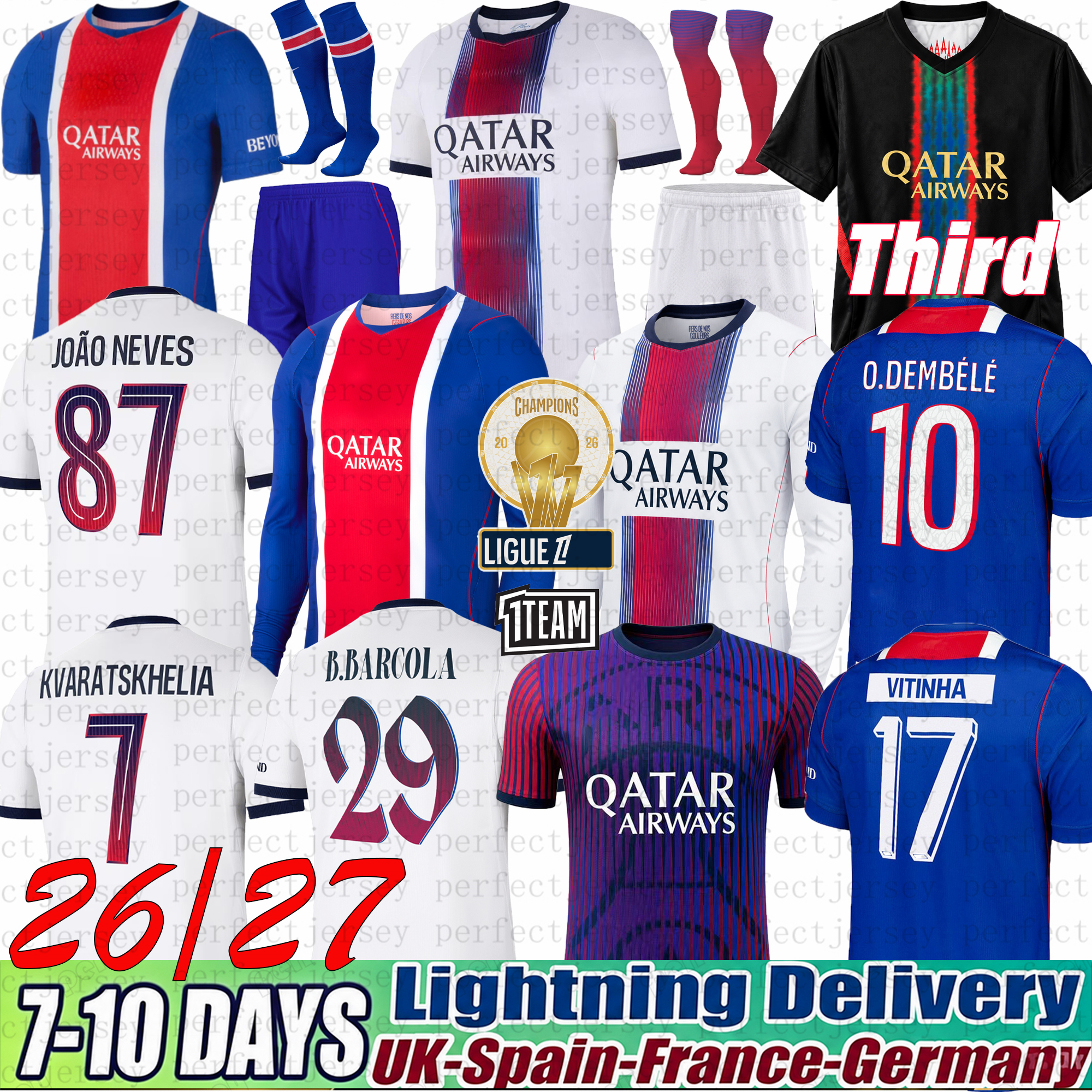 Maglia Psge 26 27 Dembele Hakimi 26 Enfants 2026 Magliette Da Calcio Kit Uomo Bambini Uniformi Attrezzatura Vitinha Doue Joao Neves Night Edition Fi-image