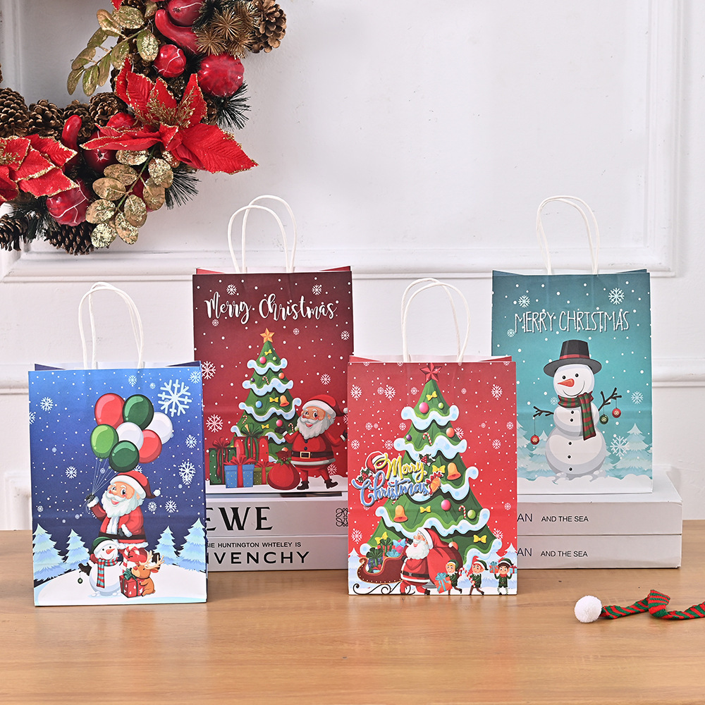 Confezione Regalo Per Albero Di Carta Kraft Bianca Di Cartone Animato Borsa Per Caramelle Stile Natalizio Di Grande CapacitÃ-image