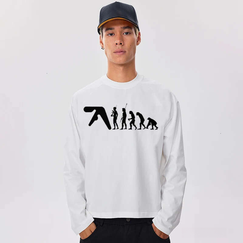 Men's T Shirt Cotton Autumn Aphex Twin Graphic Oversized tshirtsformen Aesthetic Fashion Long Sleeve Tops Tees Y2k Streetwear Clothing Daily Outf