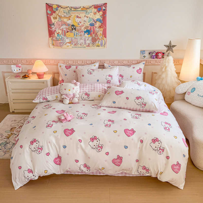 Bedding Sets Kuromi Skin-Friendly Soft Cloud Cotton KT Cat Three-Four Piece Set Sanrio Cartoon Bed Sheet Duvet Cover Factory L260918NH7D - view 9