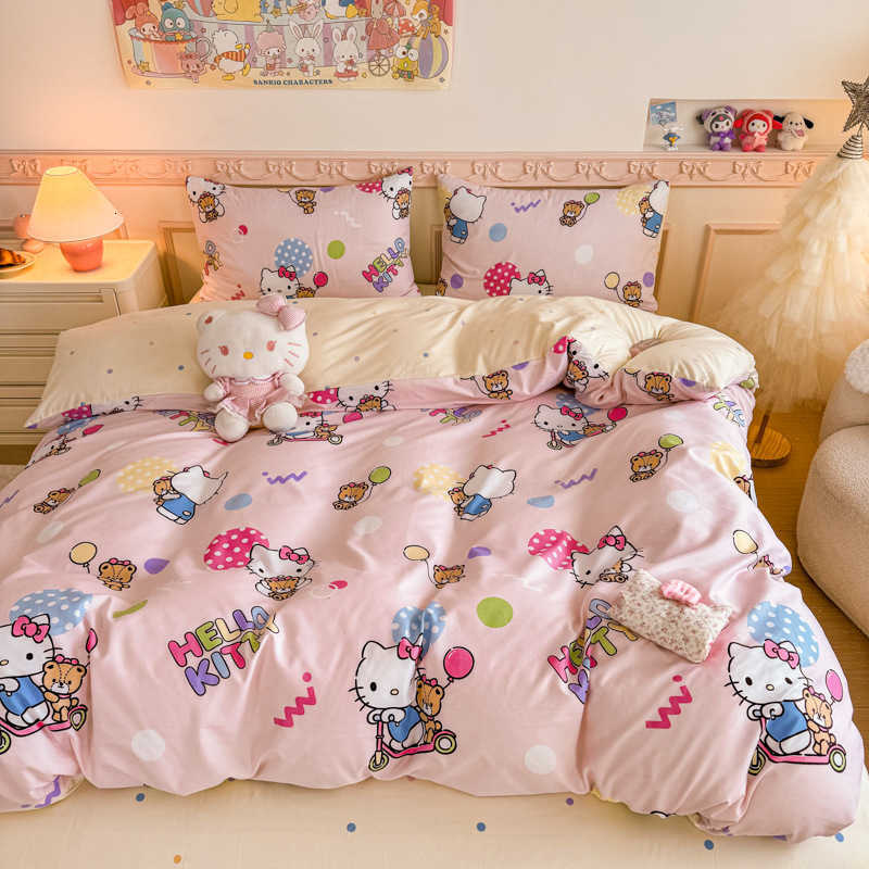 Bedding Sets Kuromi Skin-Friendly Soft Cloud Cotton KT Cat Three-Four Piece Set Sanrio Cartoon Bed Sheet Duvet Cover Factory L260918NH7D - view 3