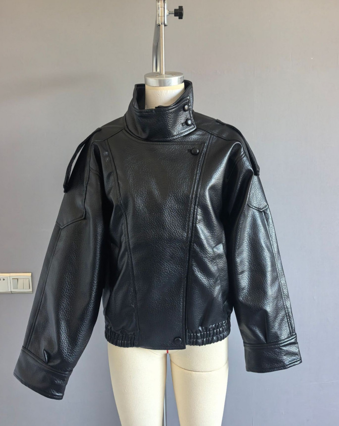 Women's Jackets Retro Burgundy Women Jacket Turn Down Collar Adjustable Cuffs Faux Leather Coat For Lady Autumn Street-style Female's - view 8