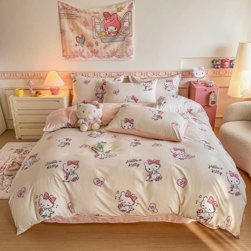 Bedding Sets Kuromi Skin-Friendly Soft Cloud Cotton KT Cat Three-Four Piece Set Sanrio Cartoon Bed Sheet Duvet Cover Factory L260918NH7D - view 8