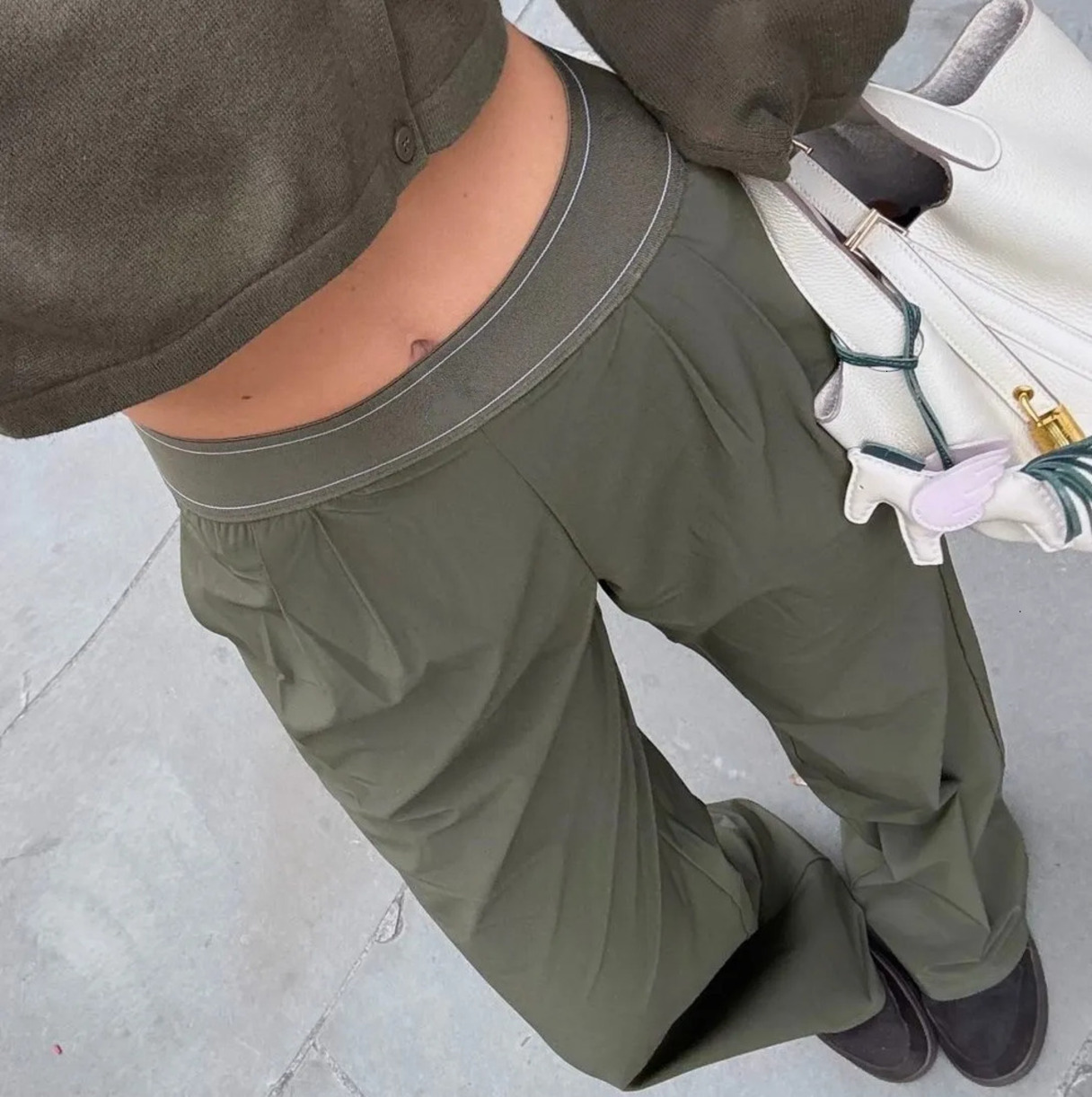 Abbigliamento Yoga Elasticizzato Pantaloni Lunghi Da Donna Digner Oliva Vita Alta Pantaloni Larghi Pantaloni Morbidi Traspiranti Ad Asciugatura Rapi-image