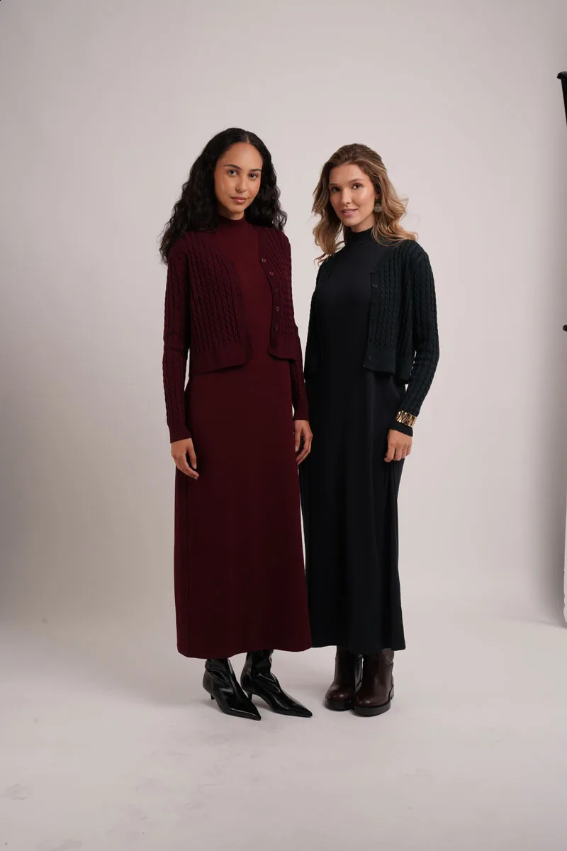 AS AW26 Abito A Collo Alto Con Scollo A V E Scollo A V, Cardigan A Coste, Lunghezza Maxi, Adatto Per Abbigliamento Da Donna 260918-image