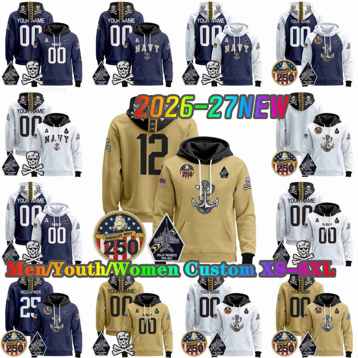 James Navy Guardiamarina Pullover Felpa Con Cappuccio Personalizzata Edizione 2026-27 Vestibilità Atletica Morbido Misto Cotone Taglie S-6XL Collegi-image