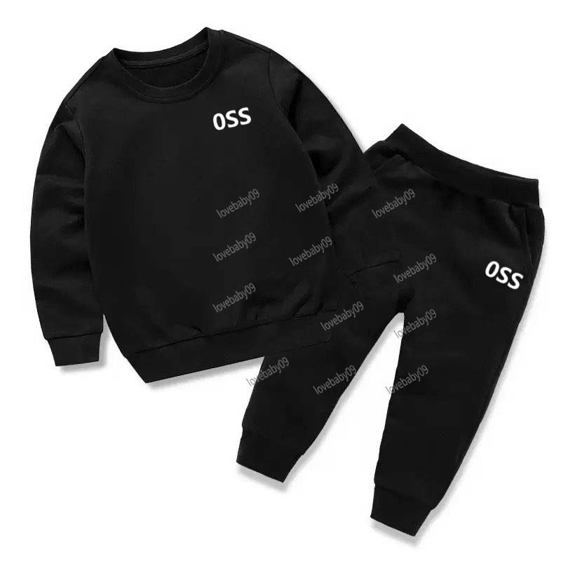 Primavera Autunno Moda Bambini Lettera Stampa Tute Nere Ragazzi E Ragazze Casual Sport Felpa Con Cappuccio Top Pantaloni 2 Pezzi Set Vestiti Per Bam-image
