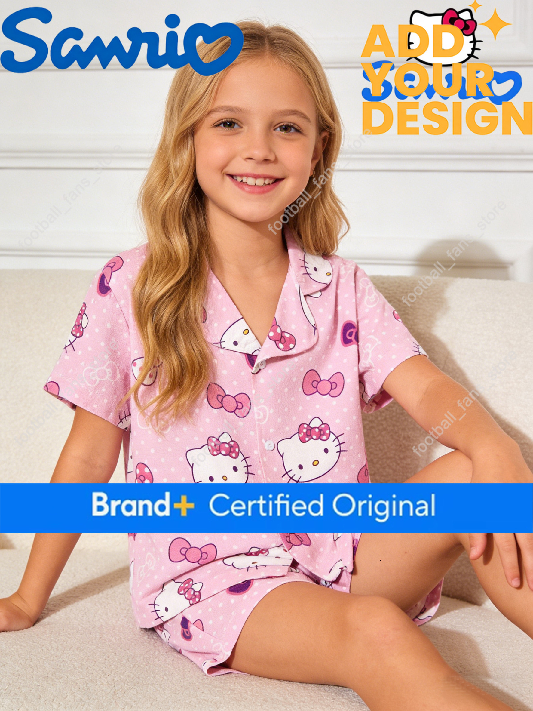 Set Pigiama Da Ragazza Sanrio, Edizione Estiva, Top A Maniche Corte E Pantaloncini Con Bottoni Hello Kitty, Adatto Per La Casa 4D B-image