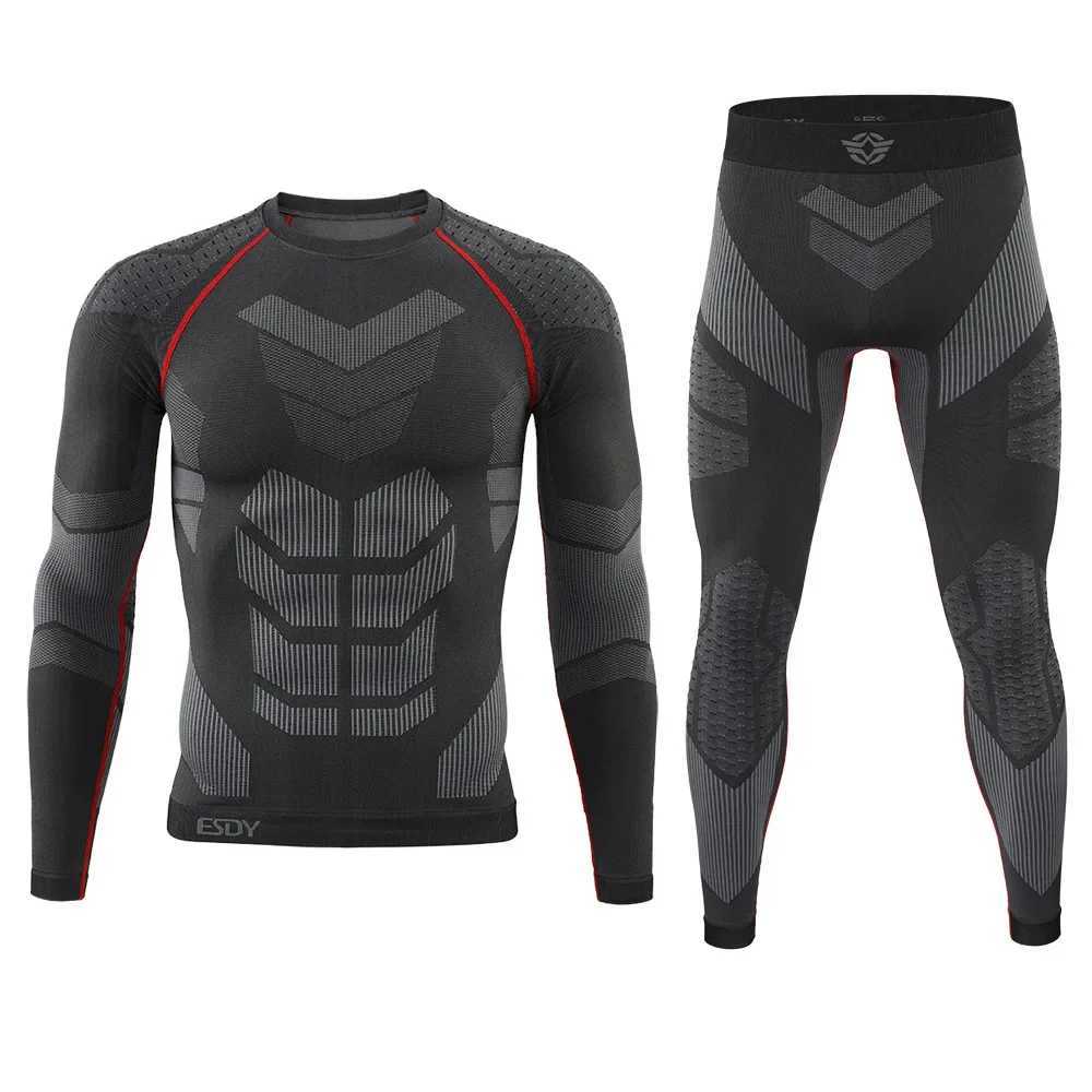 Intimo Termico Da Uomo Set Tattico Per Sport All'aria Aperta Allenamento Ciclistico Abbigliamento Termico Senza Cuciture Regolabile M260918-image