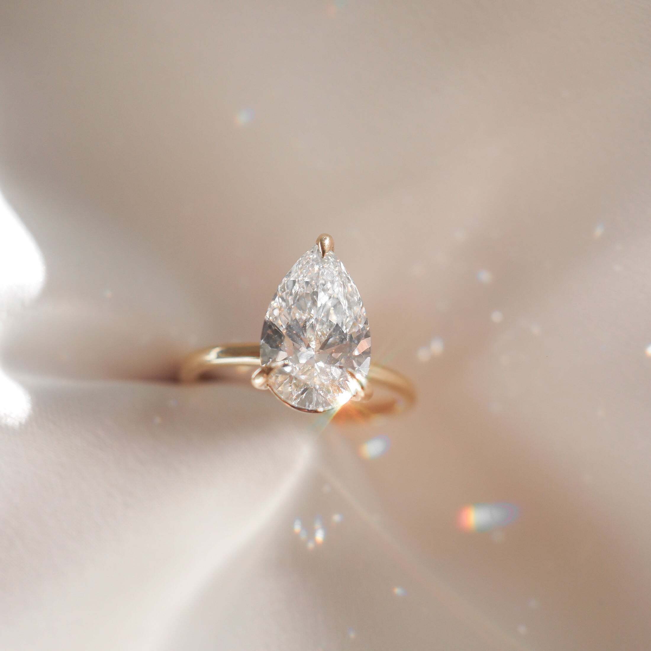IGI Certified 1.0-4.0ct Pear Cut Lab-Grown Diamond Women's Classic 14K Pure Gold Luxury Wedding Engagement Ring Fine Jewelry - view 6