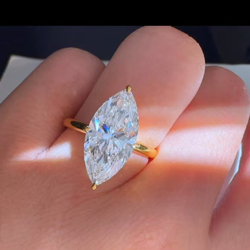 Huacan Marquise Cut Lab Diamond Ring 14K 18K Solid Gold IGI Certified Unisex D Color Engagement/Wedding Trendy Fashion Jewelry - view 6