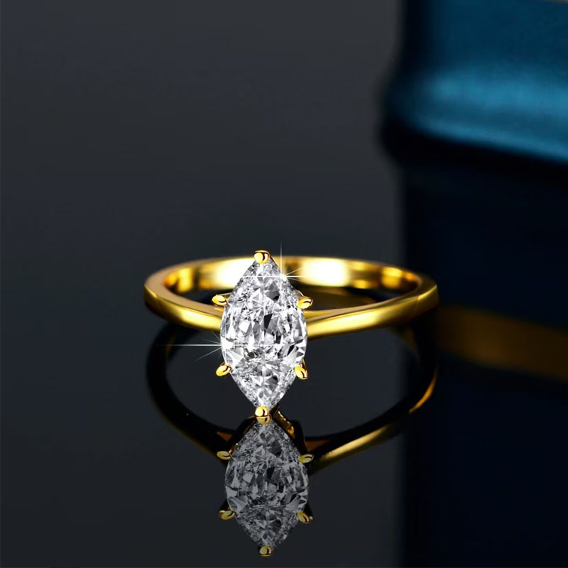 Huacan Marquise Cut Lab Diamond Ring 14K 18K Solid Gold IGI Certified Unisex D Color Engagement/Wedding Trendy Fashion Jewelry - view 4