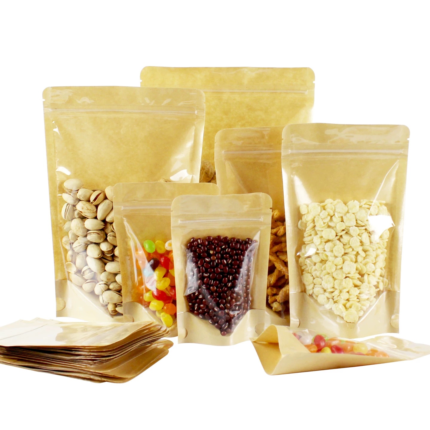 100Pcs Stand Up Embossed Silver Aluminum Foil Window Zip Lock Bag Resealable Visiable Display Food Snack Coffee Meat Dried Fruits Nuts Beans Packagi-image