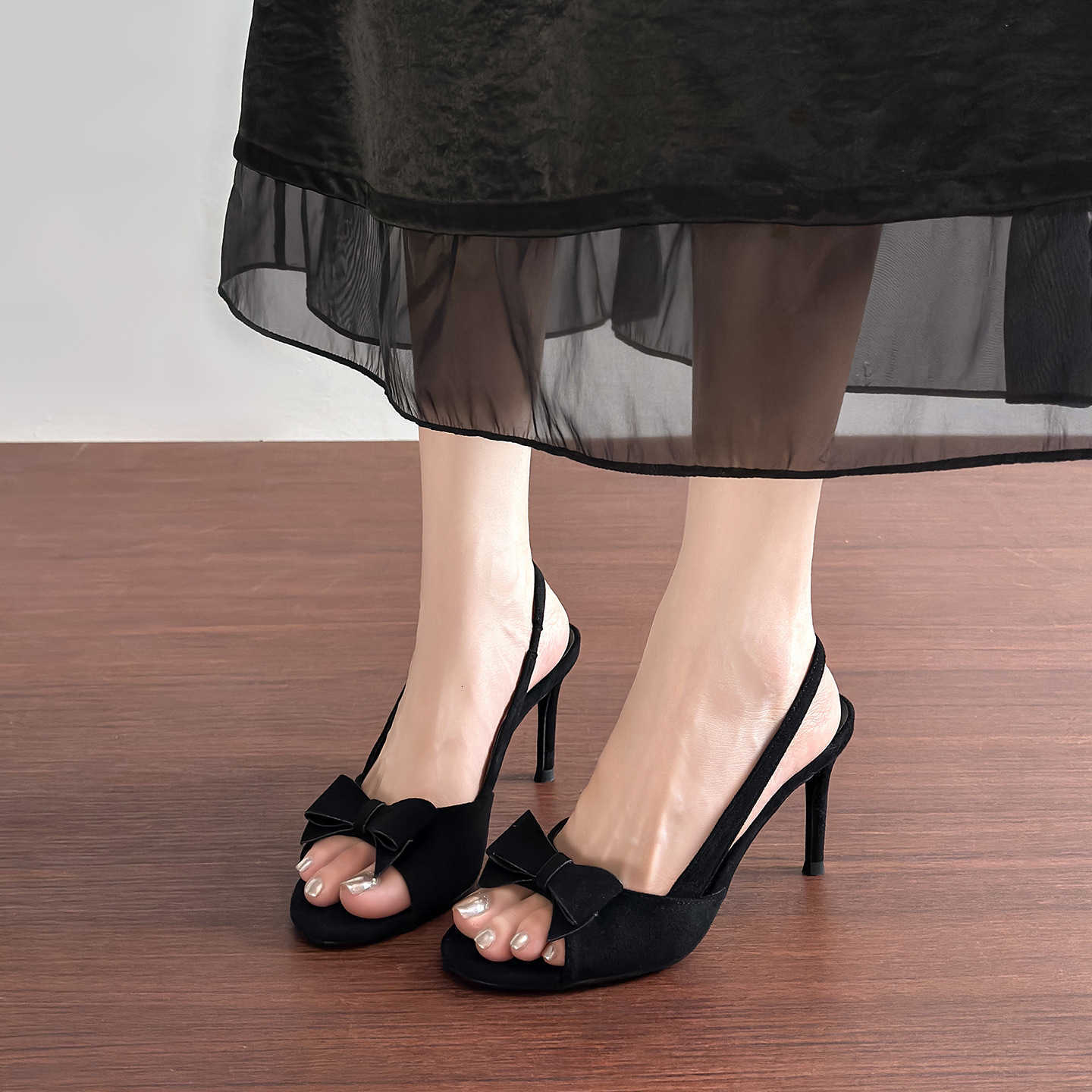 2026 Womens High Heels Sandals Black Velvet Bow Slingback Stiletto Heel Pumps Office Party Evening Fashion Shoes H260801 - view 4