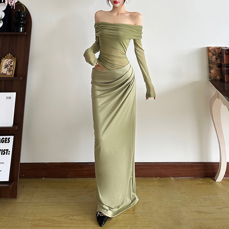 Work Dresses Asymmetric Off Shoulder Mesh Maxi Dress Women L - view 5
