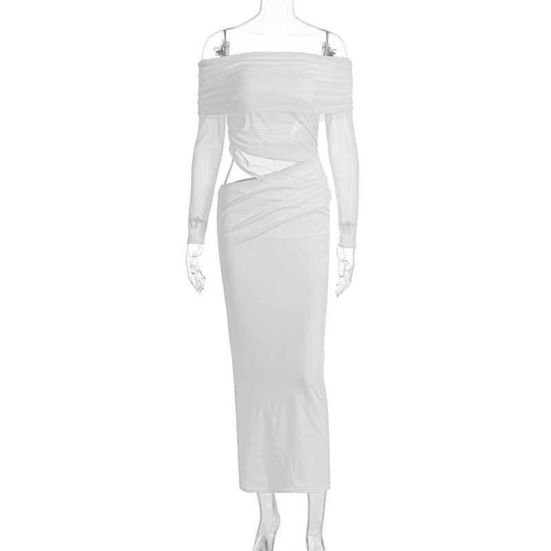 Work Dresses Asymmetric Off Shoulder Mesh Maxi Dress Women L - view 3