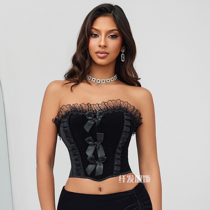 European and American style sexy lace trim bow fishbone cors - view 3