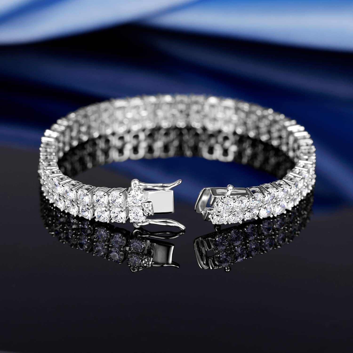 Sparkling two Row Round Moissanite Bracelet 925 Sterling Silver Iced Tennis Link Bracelet Daily Wear Fashion Jewelry
