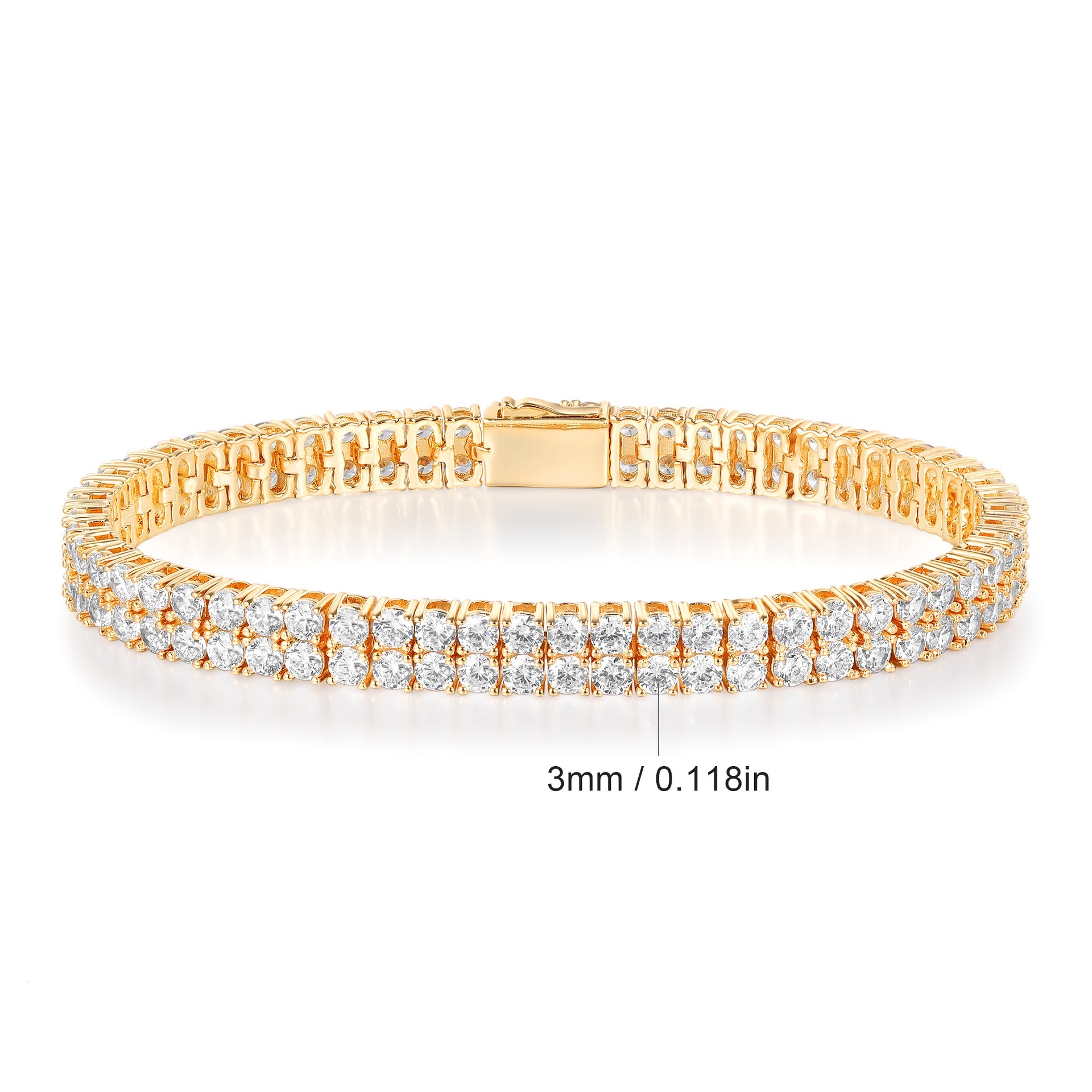 Sparkling two Row Round Moissanite Bracelet 925 Sterling Silver Iced Tennis Link Bracelet Daily Wear Fashion Jewelry - view 4