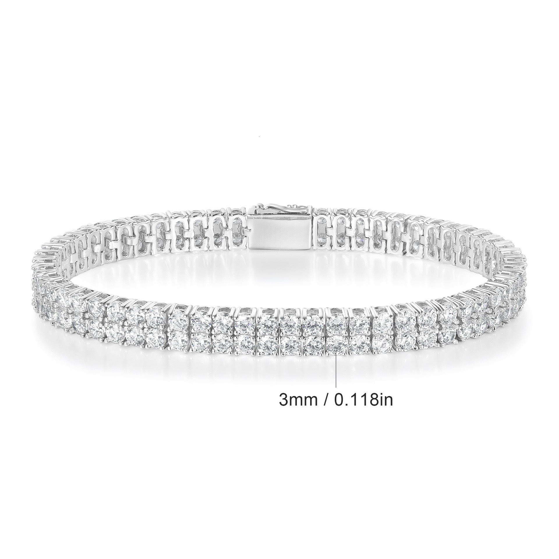 Sparkling two Row Round Moissanite Bracelet 925 Sterling Silver Iced Tennis Link Bracelet Daily Wear Fashion Jewelry - view 3