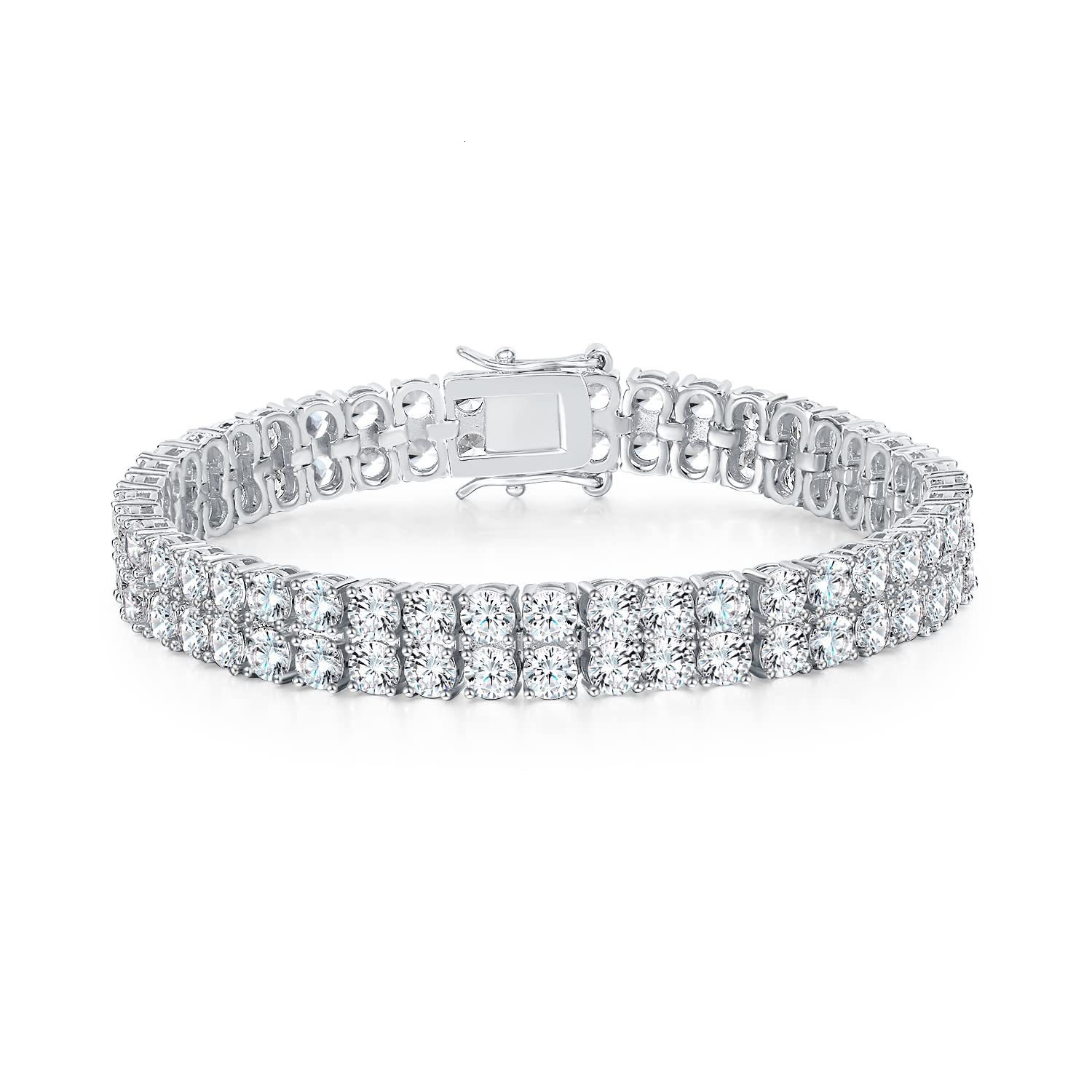 Sparkling two Row Round Moissanite Bracelet 925 Sterling Silver Iced Tennis Link Bracelet Daily Wear Fashion Jewelry - view 8