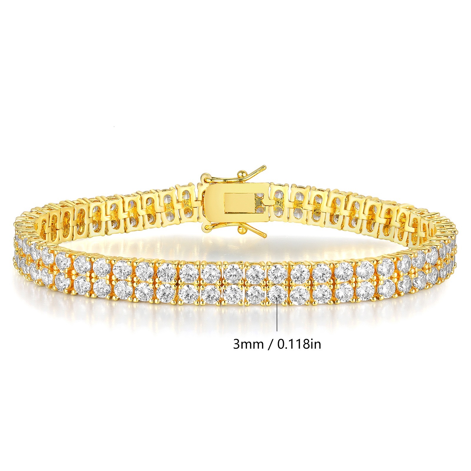 Sparkling two Row Round Moissanite Bracelet 925 Sterling Silver Iced Tennis Link Bracelet Daily Wear Fashion Jewelry - view 6