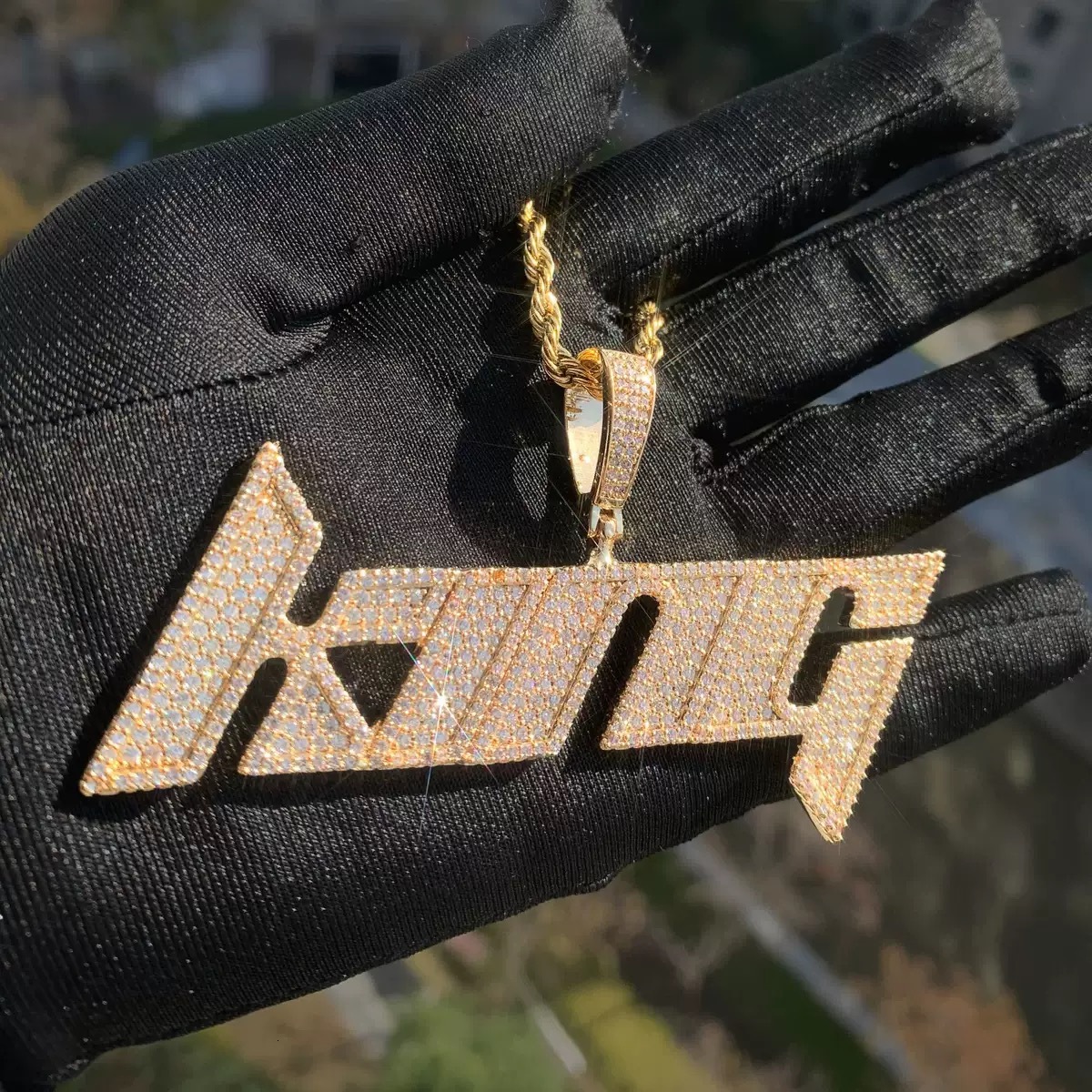 Hip Hop Vintage Cute New Custom Italic Letter Pendant Copper moissanite Unisex Trendy Street HipHop Personality Necklace