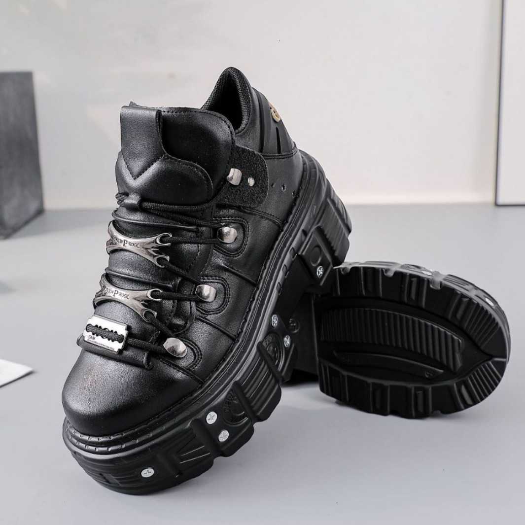 New dark black daddy shoes with thick soles, for export and cross-border sales, women's shoes with heavy metals, featuring unique gothic punk sty - view 5