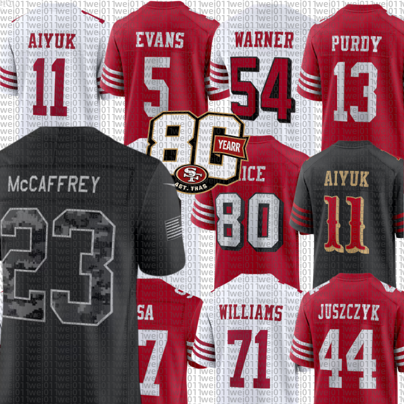 Mike Evans Christian Mccaffrey Nick Bosa Brock Purdy Fred Warner George Kittle Brandon Aiyuk Kyle Juszczyk Jerry Rice Joe Montana Deommodore Lenoir-image