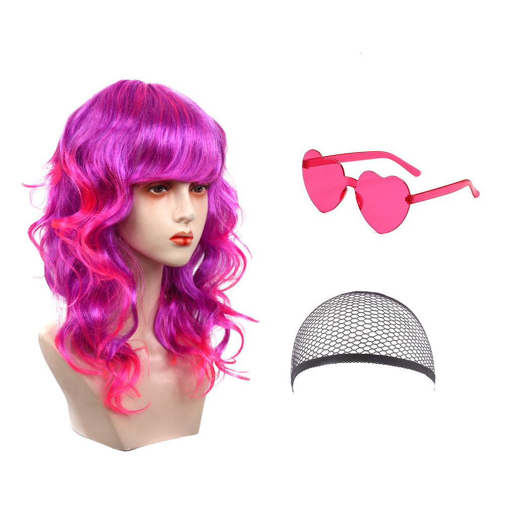 Halloween cosplay wig PurplePink Gradient Wavy Heart Shape - view 6