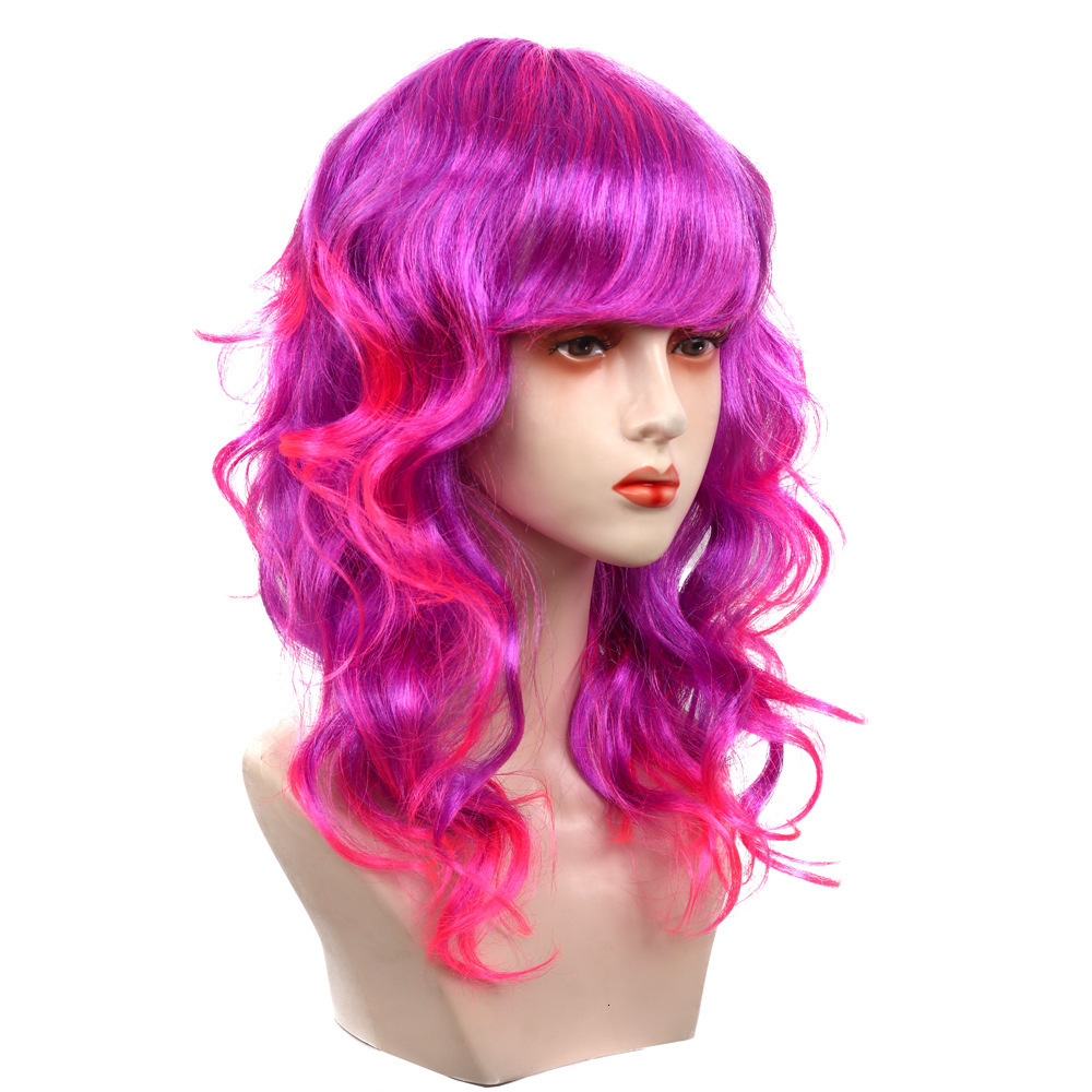 Halloween cosplay wig PurplePink Gradient Wavy Heart Shape - view 3