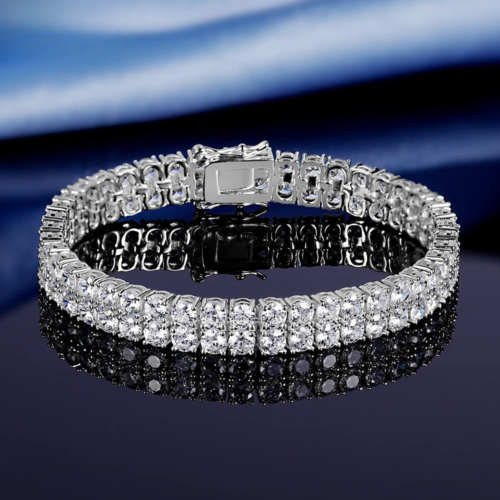 Sparkling two Row Round Moissanite Bracelet 925 Sterling Silver Iced Tennis Link Bracelet Daily Wear Fashion Jewelry - view 5