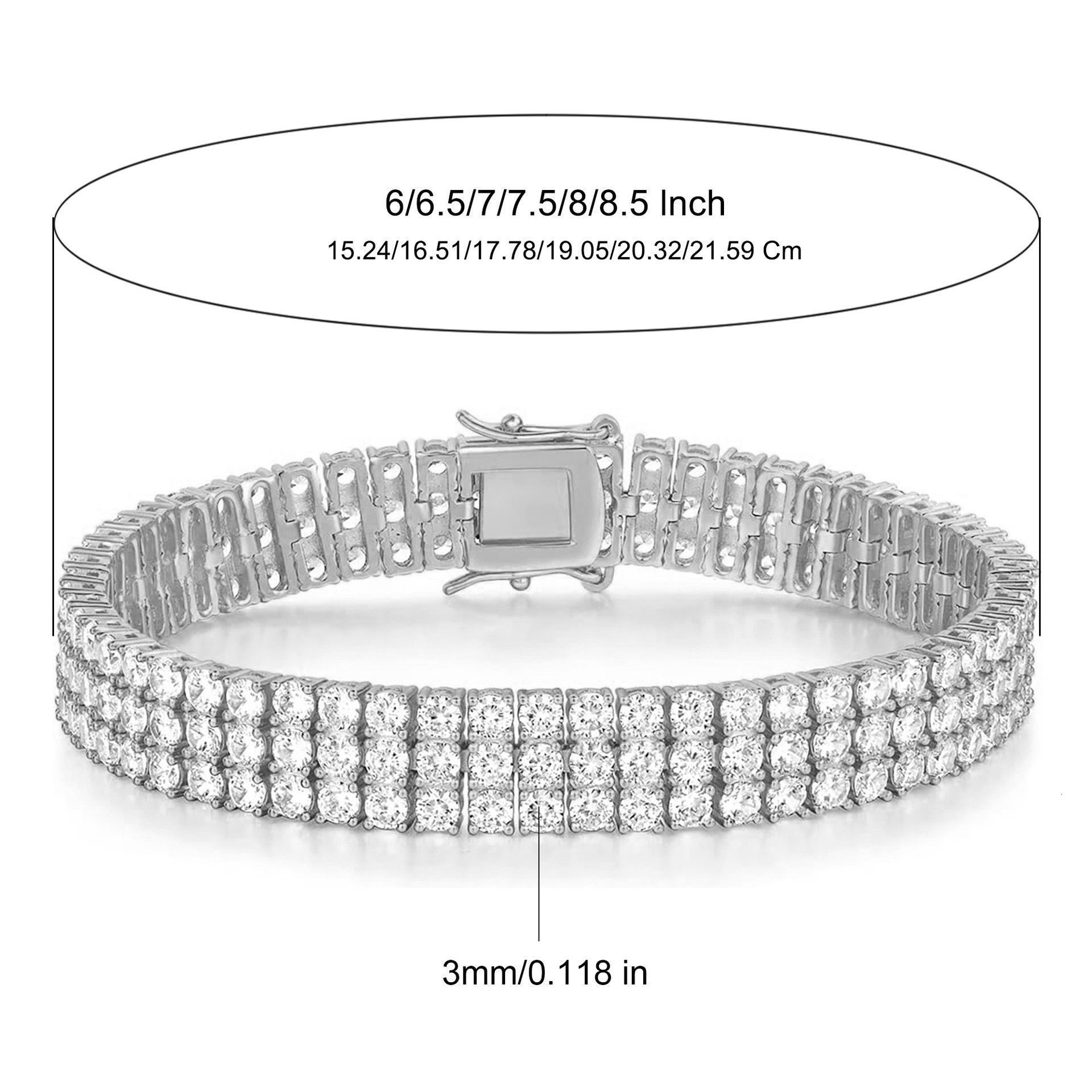 Sparkling two Row Round Moissanite Bracelet 925 Sterling Silver Iced Tennis Link Bracelet Daily Wear Fashion Jewelry - view 9