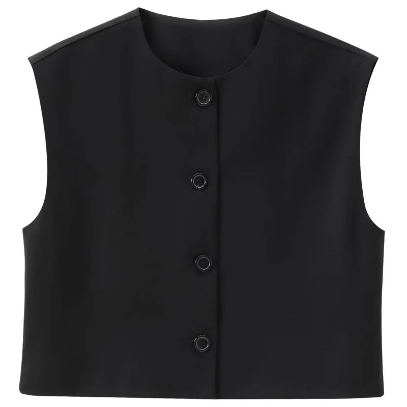 HXAO Black Vests Top Female Summer Womens Sleeveless Vest Waistcoat Cropped Red White Jacket Office Look Button Suit 260923 - view 4