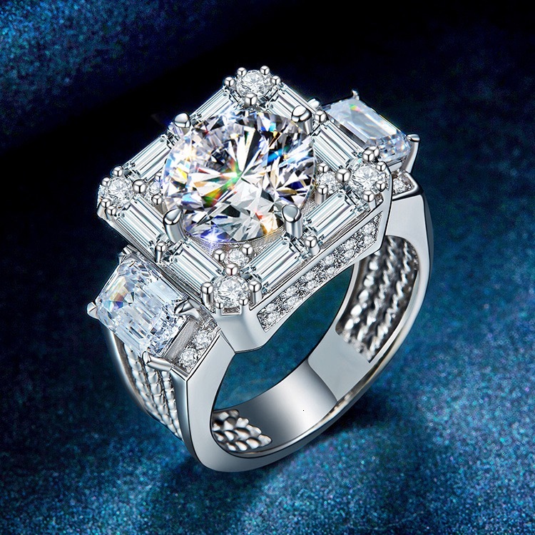 Iced Out Multi Halo Moissanite Ring 925 Sterling Silver Big Stone Wide Band Hip Hop Statement Ring For Men - view 8