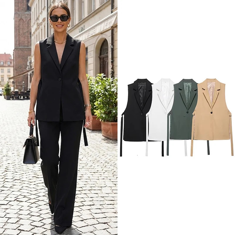 Willshela Women Fashion Solid Lace Up Vest VNeck Single Button Sleeveless Jackets Female Chic Lady Outfit Tank Tops 260923