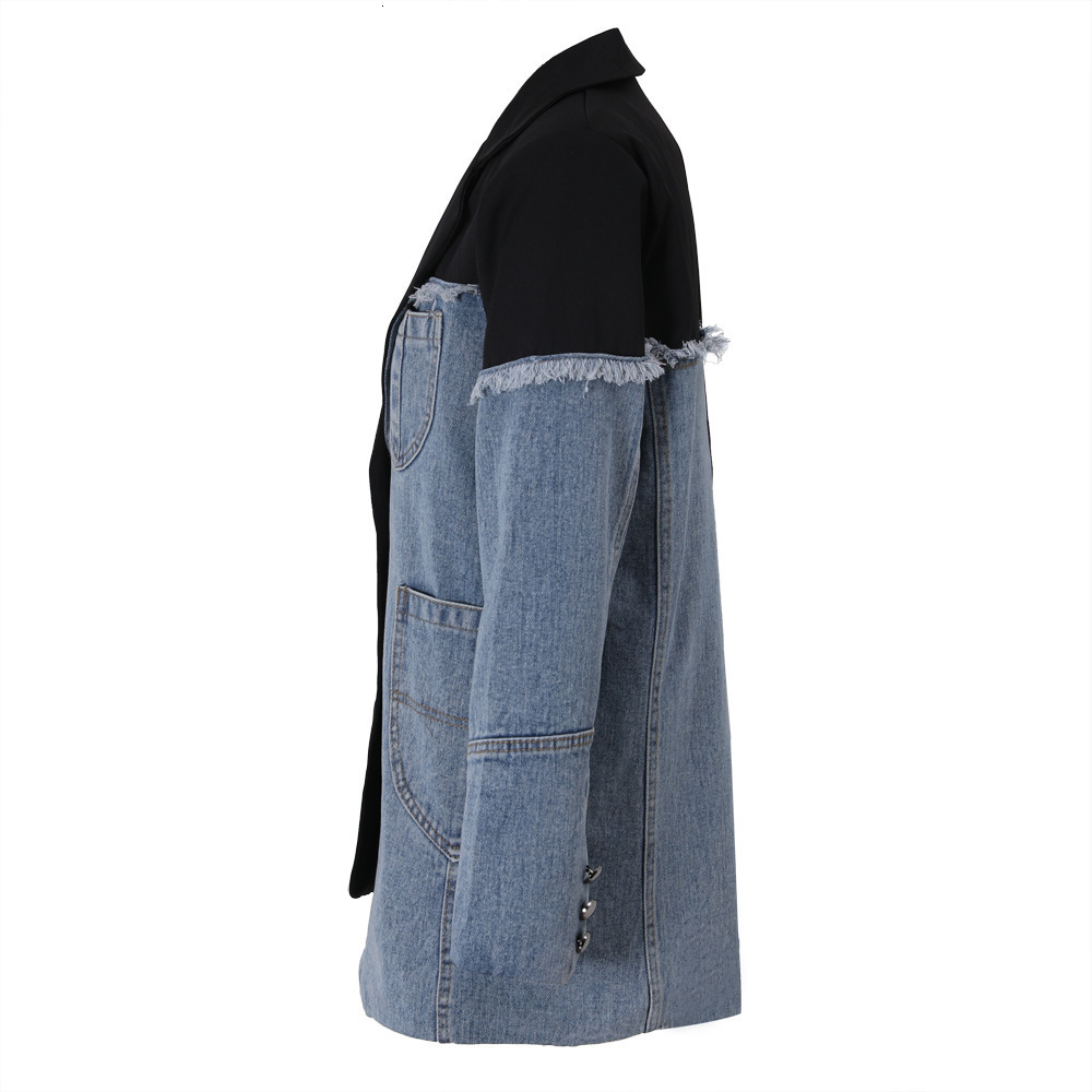 Korean Style Irregular Denim Patchwork Blazer 2025 Spring New Fashion High-end Sense Personality Casual Loose Suit 201201 - view 4