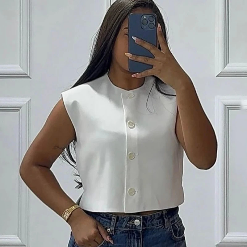 HXAO Black Vests Top Female Summer Womens Sleeveless Vest Waistcoat Cropped Red White Jacket Office Look Button Suit 260923 - view 7