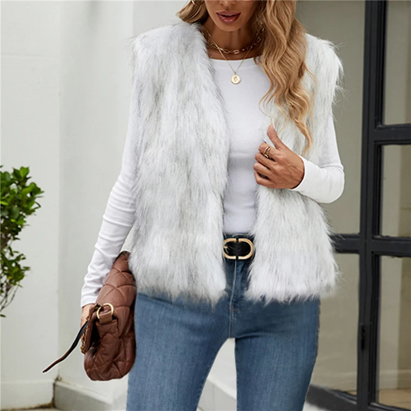 Womens Fur Vest Female Waistcoat Faux Fox Overcoat Winter Jackets Large Size Thickened Warm Sleeveless Outwear Top 260923 - view 5