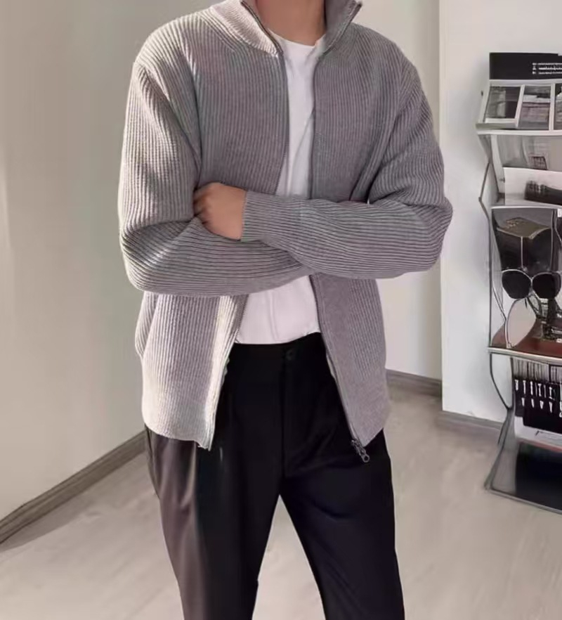 Men's Sweaters Autumn Winter Men Loose Casual Knit Sweater Zipper Semi High Neck Long Sleeve Cardigan Lazy Comfortable Warm Fashion Top Size S-2X - view 3