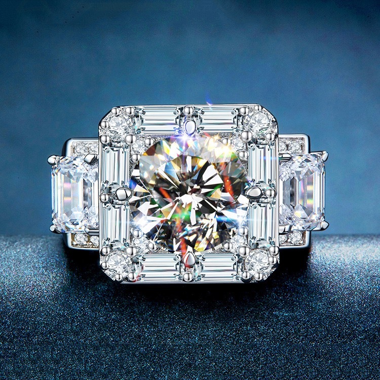 Iced Out Multi Halo Moissanite Ring 925 Sterling Silver Big Stone Wide Band Hip Hop Statement Ring For Men - view 4