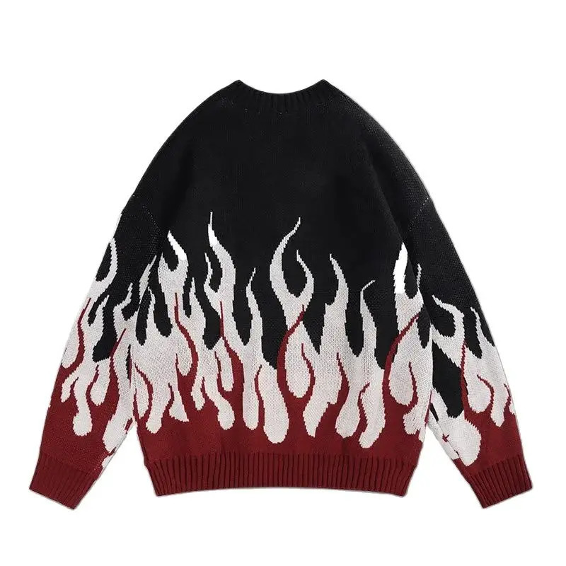 Autumn American Street Trendy Personality Flame Yarn Weaving Round Neck Loose Knitted Shirt Men's Trendy Sweater 260921